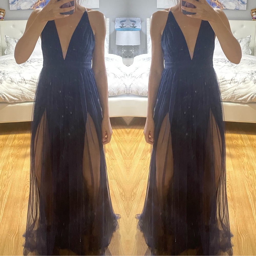 Long navy lace dress gown sexy size small
